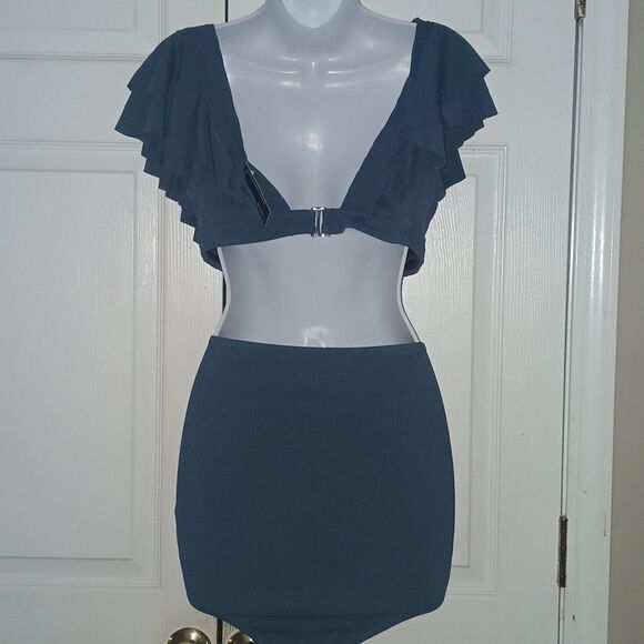 Summer Mae 2 pc Ruffle Ribbed Maternity Swimsuit Pine Green Sz 10 NWT - Picture 4 of 13